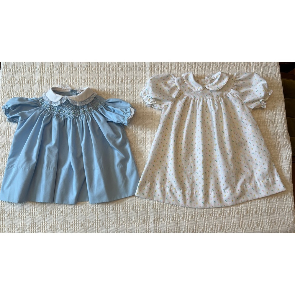 Vintage Cherubs Smocked Dress Baby Size 12 Months Basic Grace Ditsy Floral LOT